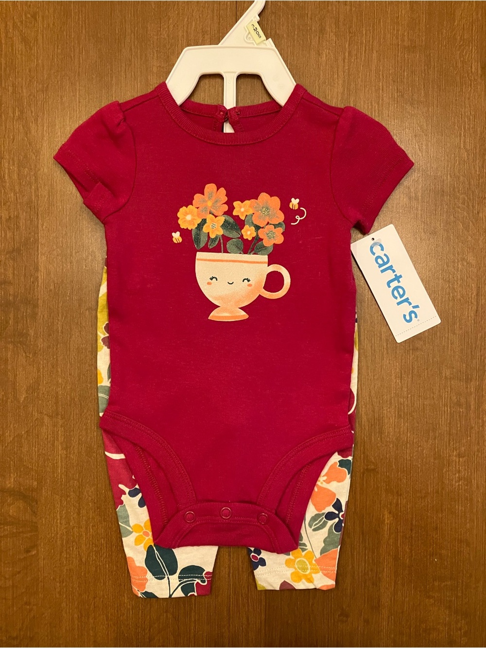 3M Floral Tea Cup Graphic Bodysuit and Floral Pants for Baby